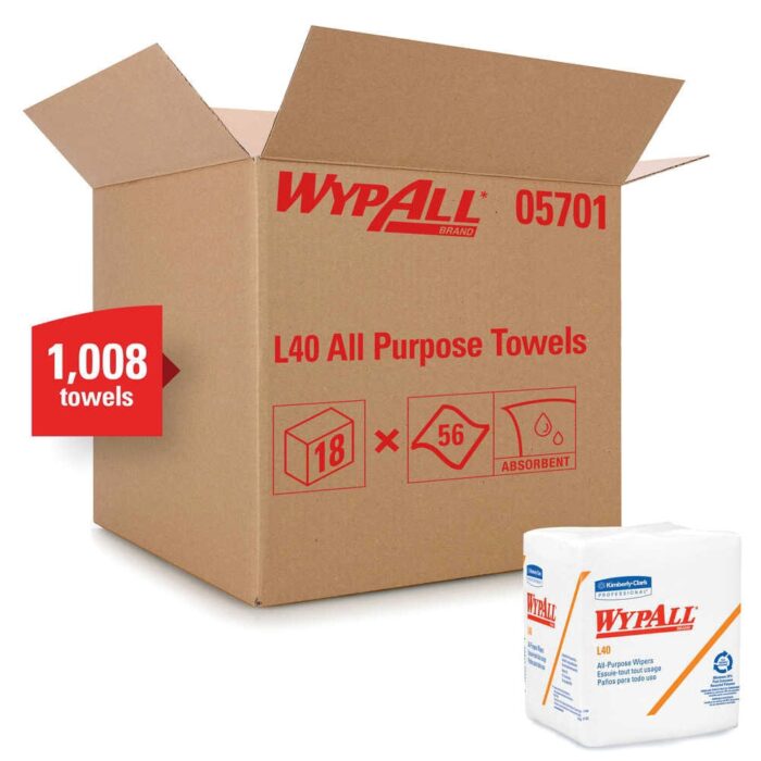 Kimberly-Clark Professional® WypAll® PowerClean™ L40 Extra Absorbent Towels, Quarterfold, 12" x 12.5", White, 18 Units of 56 Sheets