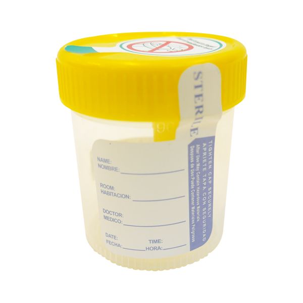 Biomed Resource LabAid Specimen Containers with Integrated Device, 3oz, Sterile, Temperature Strip, Yellow Vac Lid