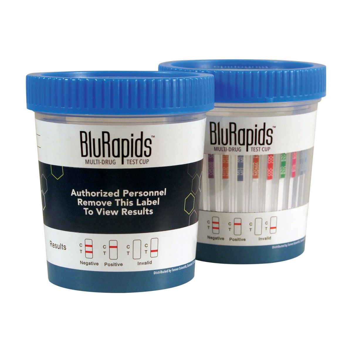 Tanner Scientific BluRapids® Multi-Drug Test Cup, 12-Panel: AMP1000, BAR300, BUP10, BZO300, COC300, MDMA500, MET1000, MTD300, OPI300, OXY100, PCP25, THC50, CLIA Waived