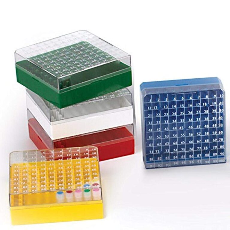 Globe Scientific 25-Place BioBOX for 1mL & 2mL CryoClear Vials, Polycarbonate, Printed Lid, Green (8/Box)