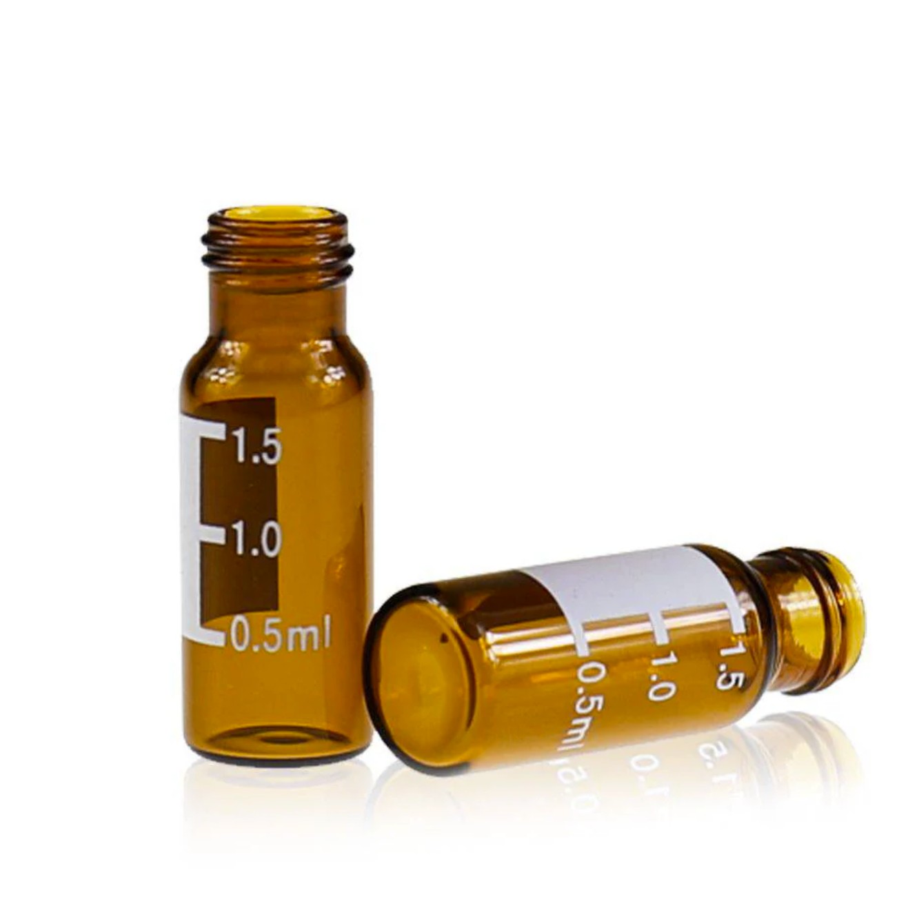 Mercedes Scientific 2mL Screw Top Vial, Amber Glass, 12 x 32mm, Flat Base, 9-425 Screw Thread, Integrated 0.2mL Glass Micro-Insert (100/Pack)