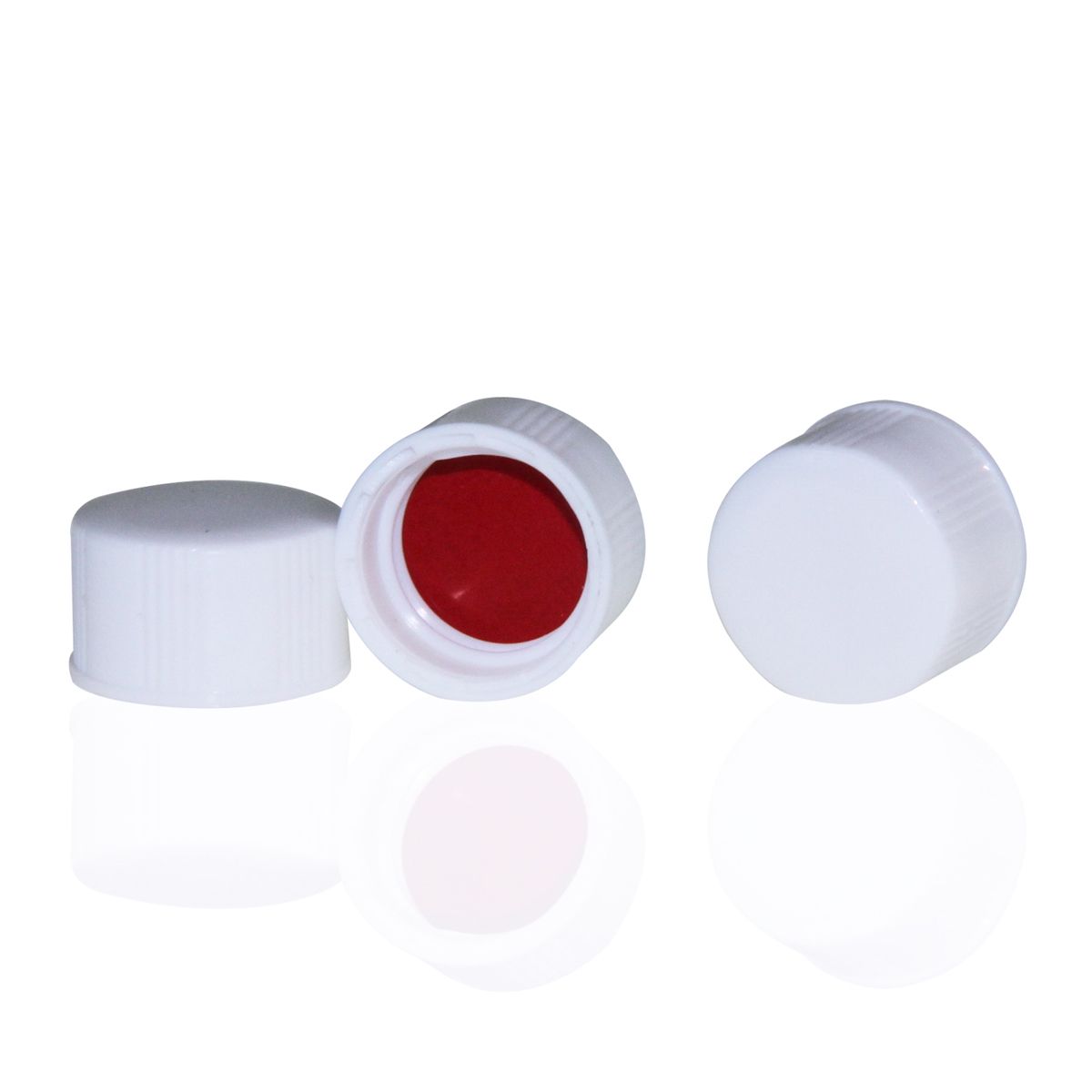 Mercedes Scientific White 13-425 Closed Top PP Screw Caps with 13mm Red PTFE/White Silicone Septa, 1mm Thick (100/Pack)